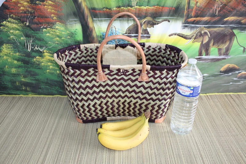 PANIER à courses tressé de Madagascar - CABAS SAC Naturel et Noir - Fait Main - 3 tailles au choix -