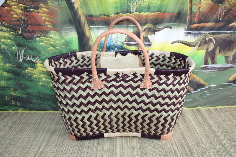 PANIER à courses tressé de Madagascar - CABAS SAC Naturel et Noir - Fait Main - 3 tailles au choix -