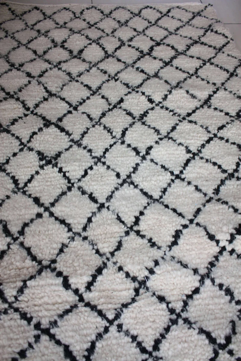 GRAND Tapis Marocain Berbère Beni Ouarain - Motif Petit Losange - Artisanal - 100% Laine de mouton