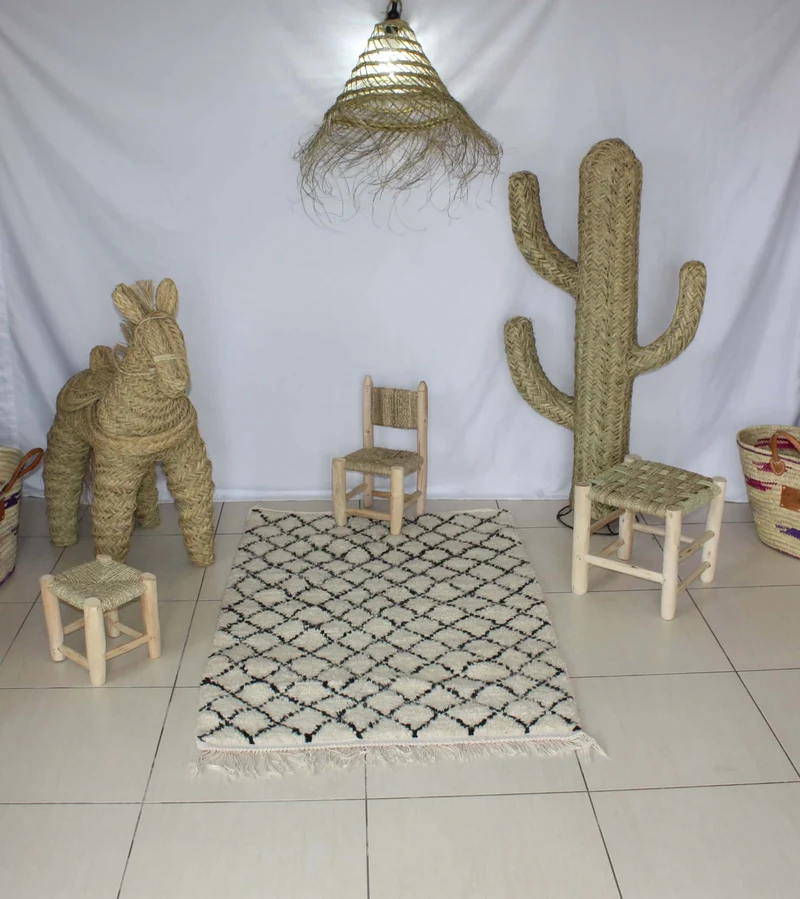 GRAND Tapis Marocain Berbère Beni Ouarain - Motif Petit Losange - Artisanal - 100% Laine de mouton