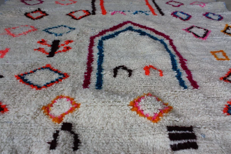 GRAND Tapis Marocain Beni Ouarain - Motif berbère Multicolore - 100% Laine de mouton - Tissé Main -