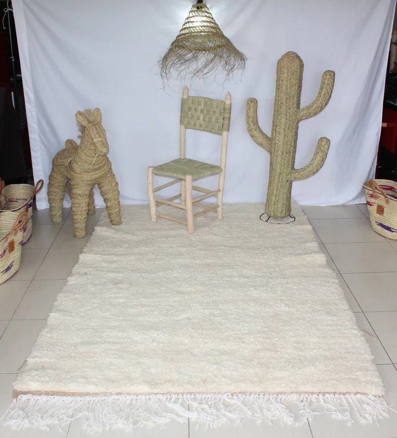 GRAND & BEAU Tapis Marocain Beni Ouarain - Blanc Pure Laine de mouton - Artisanal Berbère -