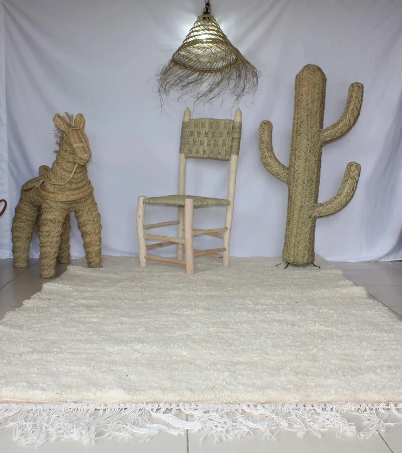 GRAND & BEAU Tapis Marocain Beni Ouarain - Blanc Pure Laine de mouton - Artisanal Berbère -