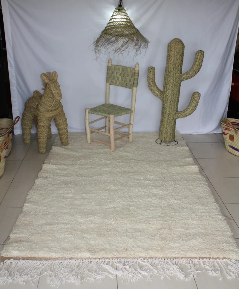 GRAND & BEAU Tapis Marocain Beni Ouarain - Blanc Pure Laine de mouton - Artisanal Berbère -