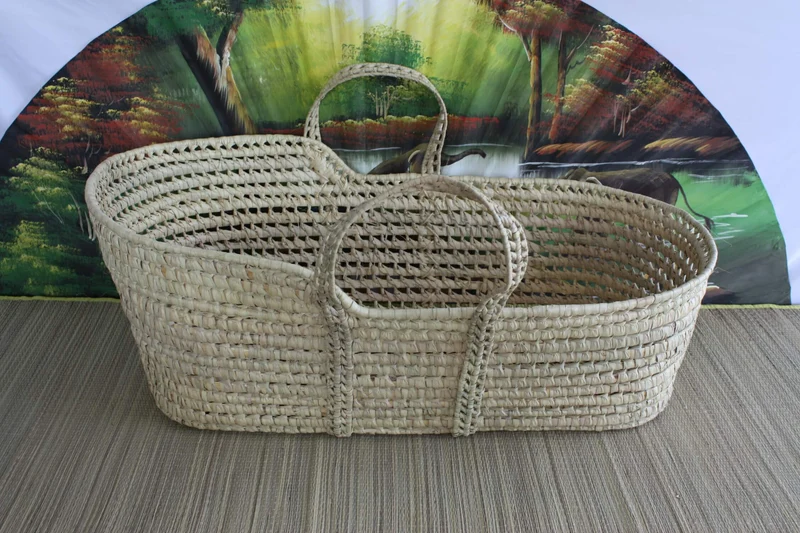 GRAND Couffin pour bébé - Lit avec chapeau Tressé en Palmier - Berceau avec poignées - 100% NATUREL