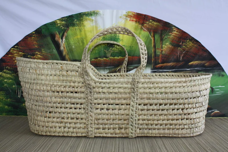 GRAND Couffin pour bébé - Lit avec chapeau Tressé en Palmier - Berceau avec poignées - 100% NATUREL