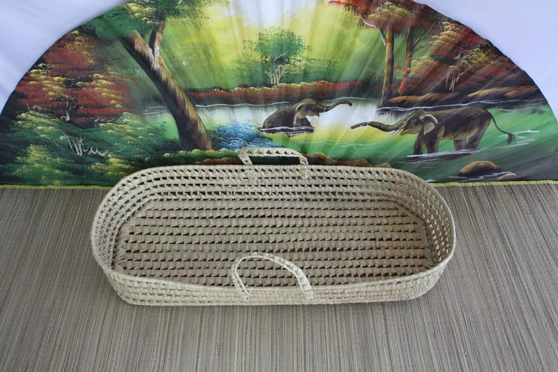 PANIER À LANGER - Plan change bébé - Tressé en Palmier Blanc - Avec poignées - 100% NATUREL -