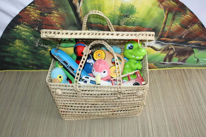 GRAND Coffre à jouets / Malle de rangement - Bac Corbeille Tressé en Doum - Maxi XXL paille rotin osier palmier - peluches doudous