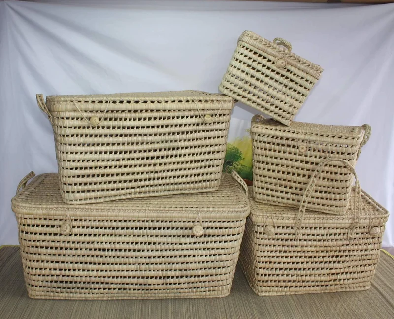 GRAND Coffre à jouets / Malle de rangement - Bac Corbeille Tressé en Doum - Maxi XXL paille rotin osier palmier - peluches doudous