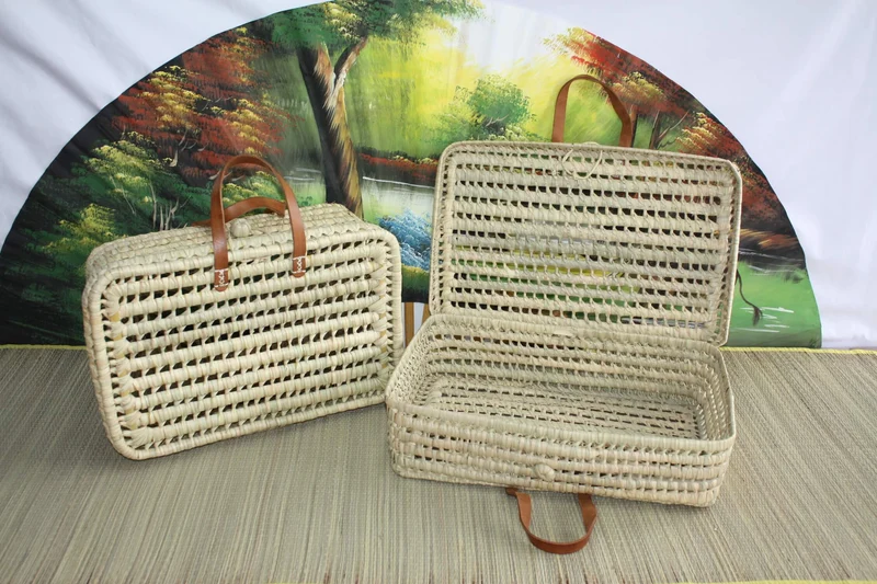 Valisette Anses Cuir - Tressé à la main - Valise enfant naissance bébé - Tendance & Naturel -