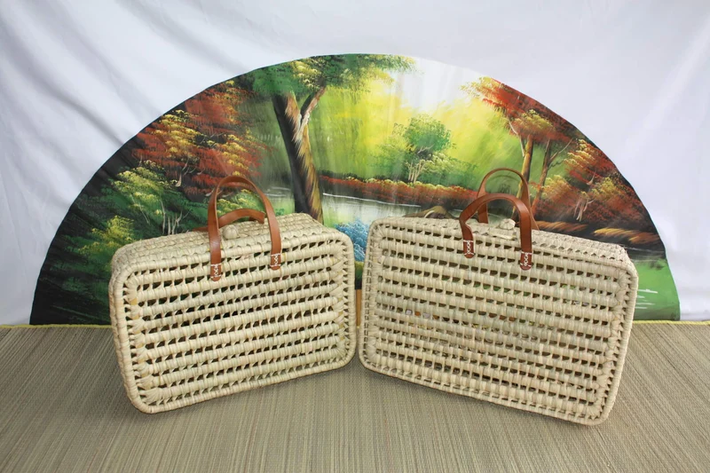 Valisette Anses Cuir - Tressé à la main - Valise enfant naissance bébé - Tendance & Naturel -