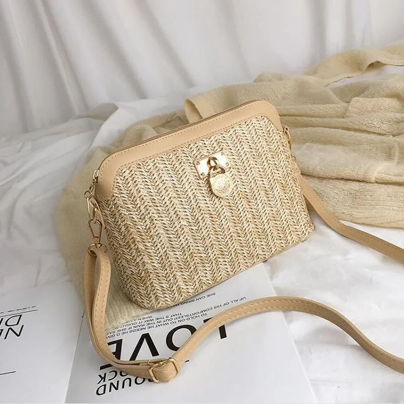 Sac à main de plage marron en rotin à chaînes pour femme