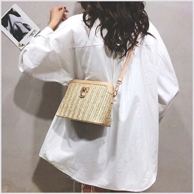 Sac à main de plage marron en rotin à chaînes pour femme