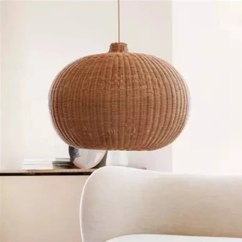 Luminaire pendant style village chinois, en rotin et osier naturel, boule, fait à la main