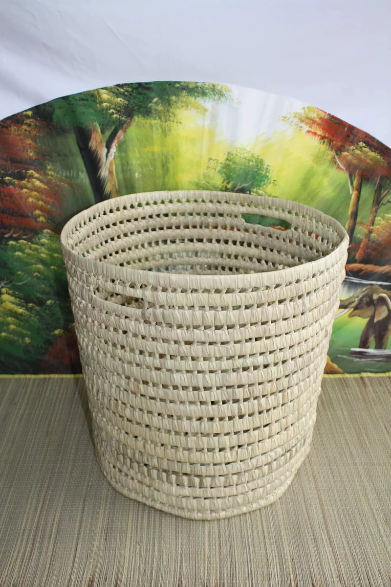 GRAND Panier Rond XXL - Tressé en Palmier - Bac à jouets Corbeille à linge Coffre de rangement
