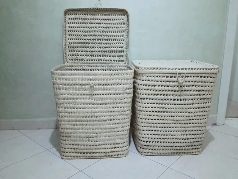 Panier à linge Carré en Palmier - Bac Corbeille - 100% ARTISANAL - Tressé à la main - 3 TAILLES au choix