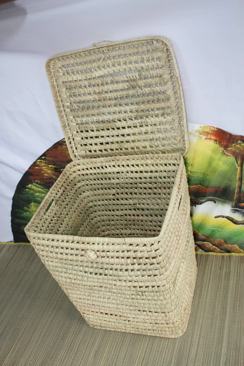 Panier à linge Carré en Palmier - Bac Corbeille - 100% ARTISANAL - Tressé à la main - 3 TAILLES au choix