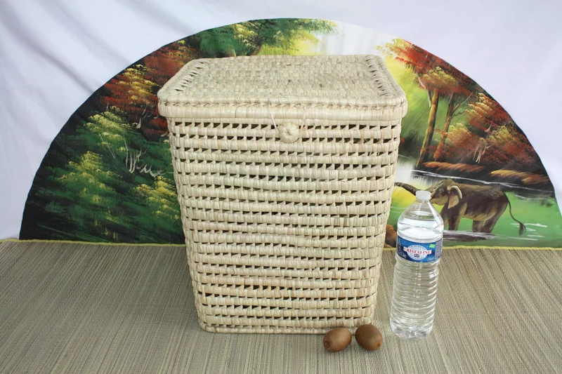 Panier à linge Carré en Palmier - Bac Corbeille - 100% ARTISANAL - Tressé à la main - 3 TAILLES au choix