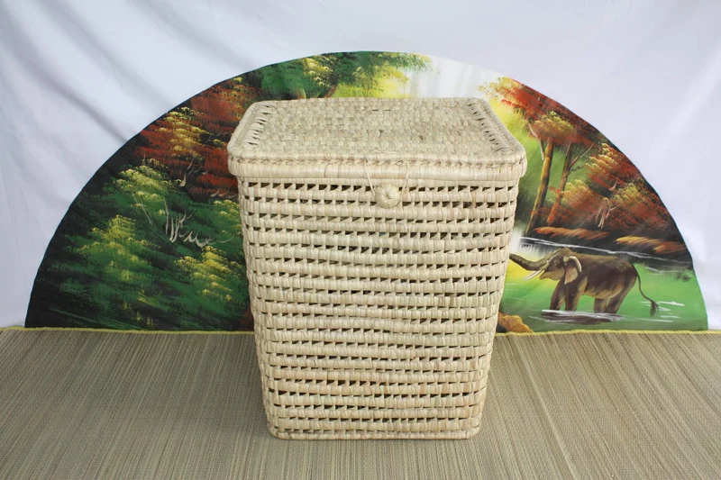 Panier à linge Carré en Palmier - Bac Corbeille - 100% ARTISANAL - Tressé à la main - 3 TAILLES au choix