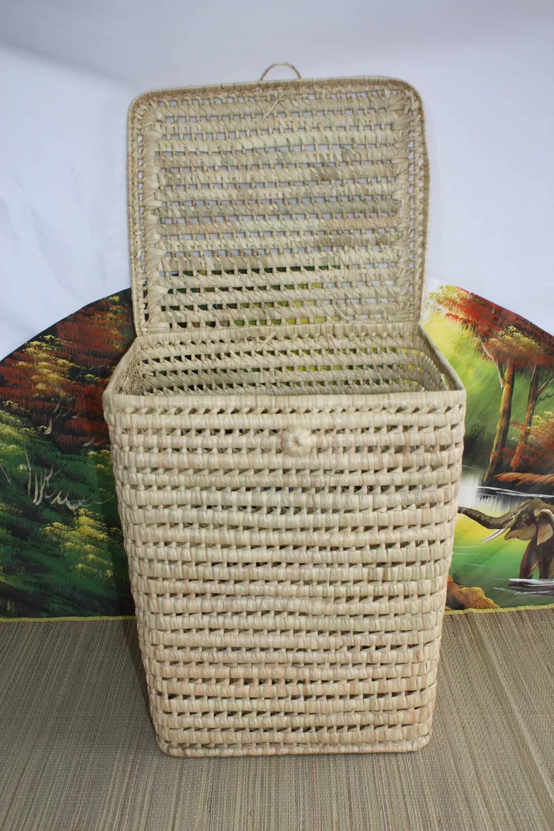Panier à linge Carré en Palmier - Bac Corbeille - 100% ARTISANAL - Tressé à la main - 3 TAILLES au choix