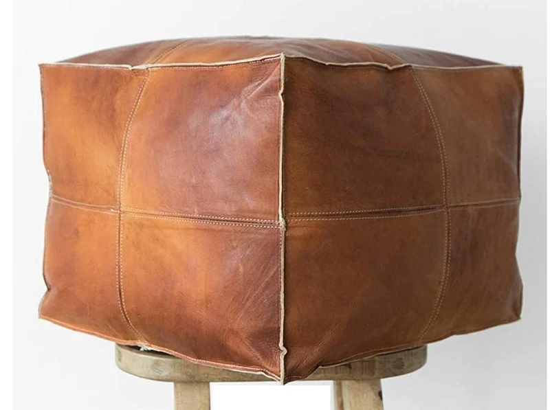 GROS POUF CARRÉ en cuir Marocain - Fait Main - Moderne & Design - 2 finitions au choix -