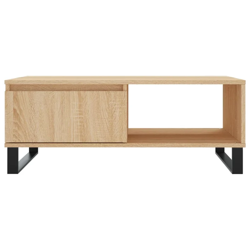 Table basse avec 2 compartiments design rustique industriel 90 x 60 x 35 cm bois d'ingénierie couleur chêne et métal DEC039071