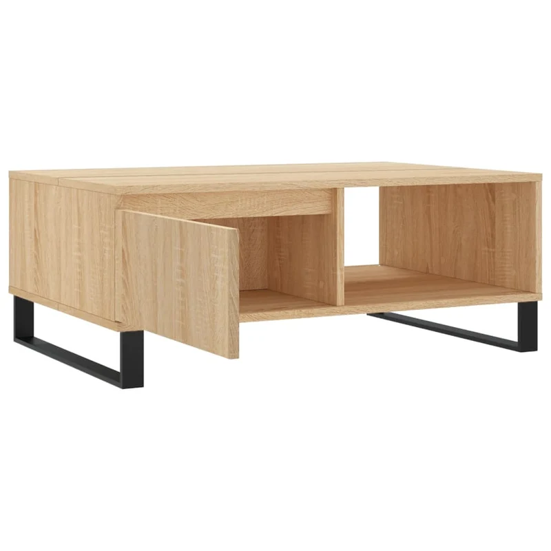 Table basse avec 2 compartiments design rustique industriel 90 x 60 x 35 cm bois d'ingénierie couleur chêne et métal DEC039071