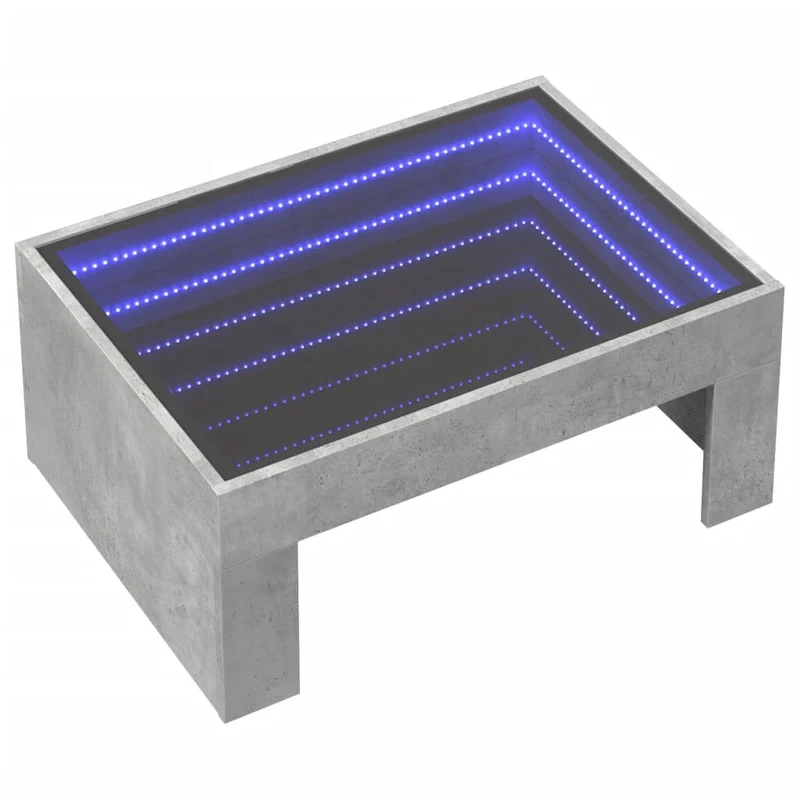 Table basse de salon design moderne avec LED 70 x 50 x 30 cm bois d'ingénierie gris et verre DEC037501
