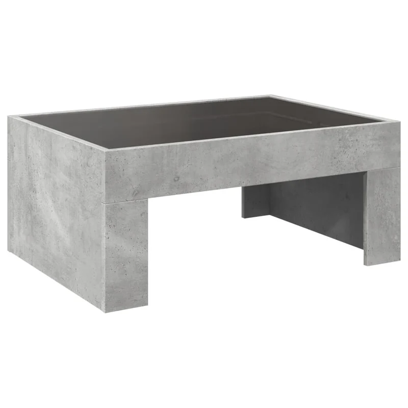 Table basse de salon design moderne avec LED 70 x 50 x 30 cm bois d'ingénierie gris et verre DEC037501