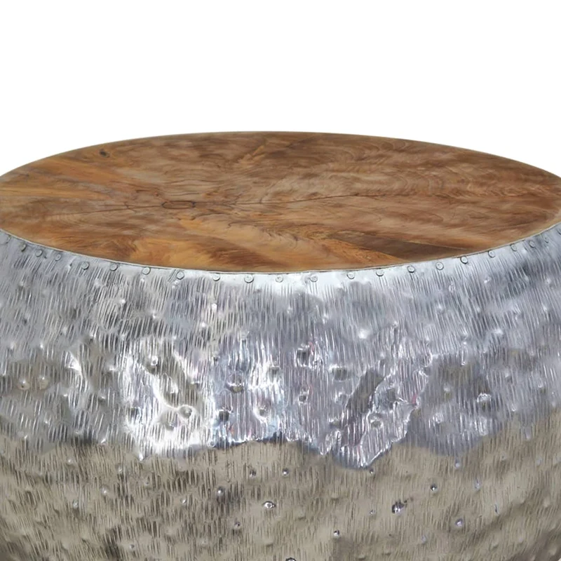 Table basse de salon design moderne Aluminium Teck 60 x 60 x 30 cm argenté et marron DEC037265