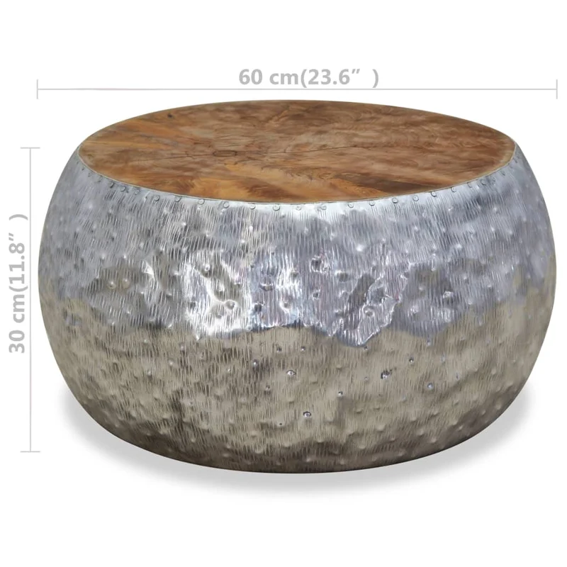 Table basse de salon design moderne Aluminium Teck 60 x 60 x 30 cm argenté et marron DEC037265