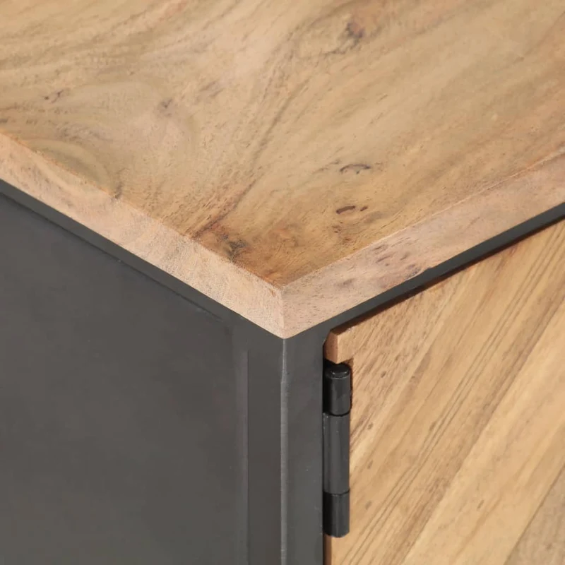 Table basse de salon avec 2 compartiments ouverts et 1 porte 90 x 50 x 35 cm bois d'acacia massif acier DEC037224