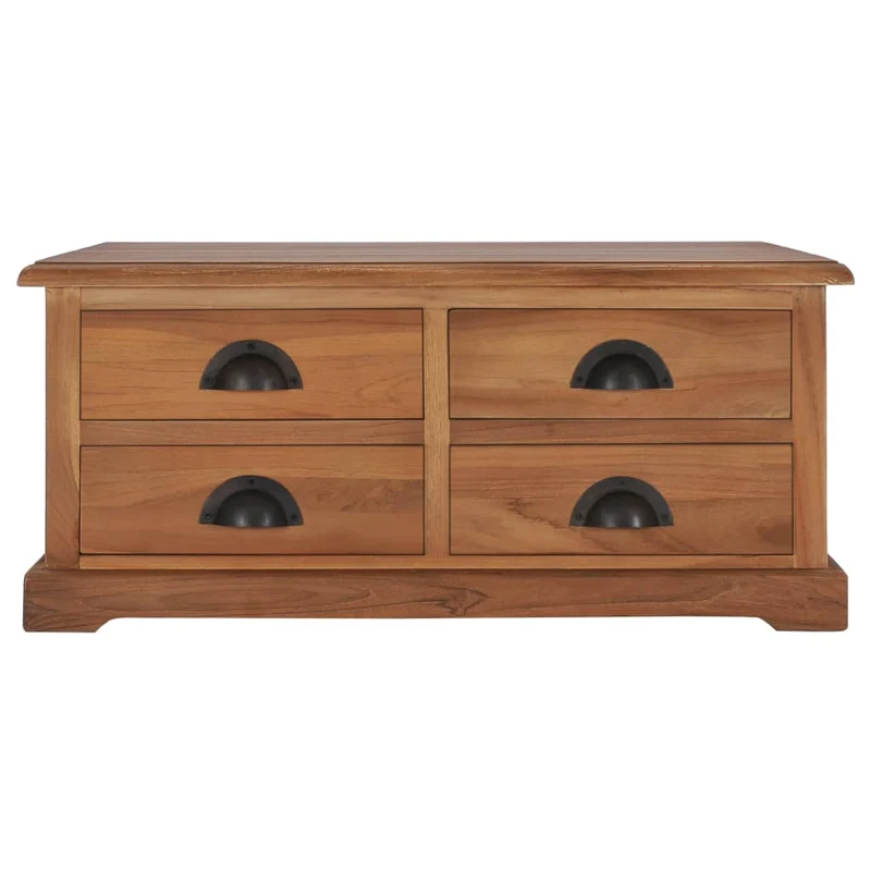 Table basse de salon avec 4 tiroirs design rustique 68 x 68 x 30 cm bois de teck solide DEC037118