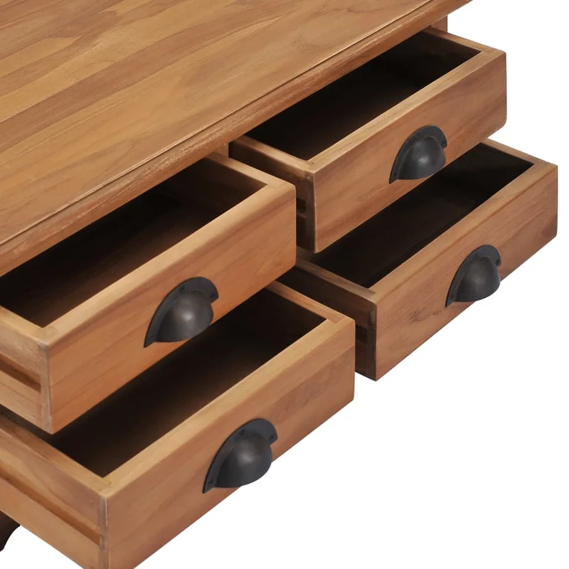 Table basse de salon avec 4 tiroirs design rustique 68 x 68 x 30 cm bois de teck solide DEC037118