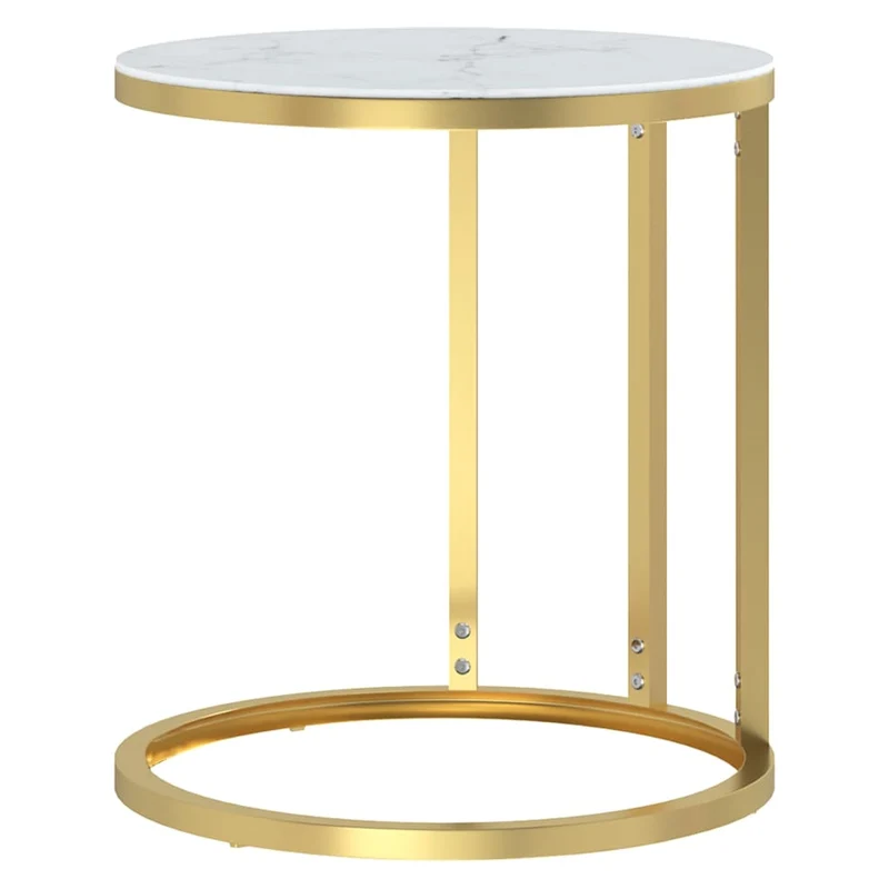 Table d'appoint bout de canapé en verre trempé aspect marbre blanc et fer doré hauteur 58 cm DEC032429