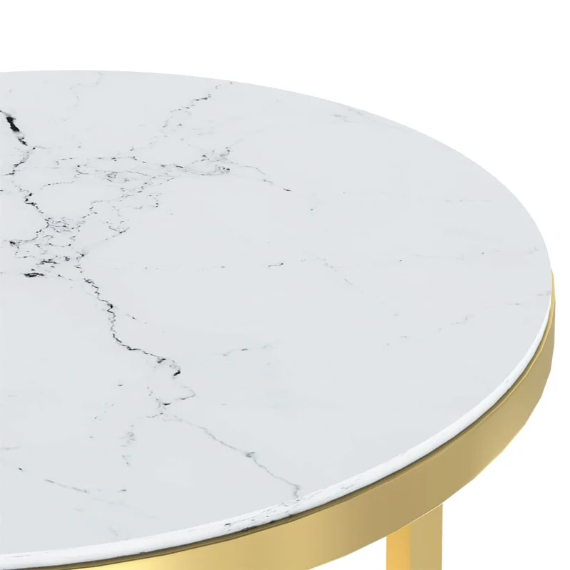 Table d'appoint bout de canapé en verre trempé aspect marbre blanc et fer doré hauteur 58 cm DEC032429