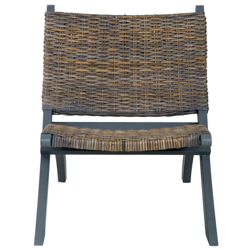 Chaise basse relax siège d'appoint décoratif en rotin kubu naturel et acajou massif gris FAL02002