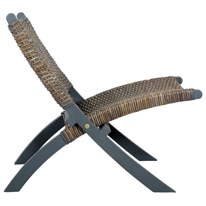 Chaise basse relax siège d'appoint décoratif en rotin kubu naturel et acajou massif gris FAL02002