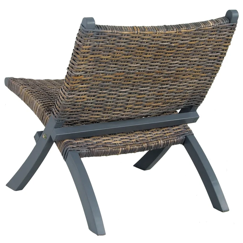 Chaise basse relax siège d'appoint décoratif en rotin kubu naturel et acajou massif gris FAL02002