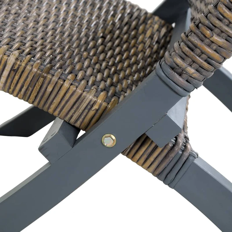 Chaise basse relax siège d'appoint décoratif en rotin kubu naturel et acajou massif gris FAL02002