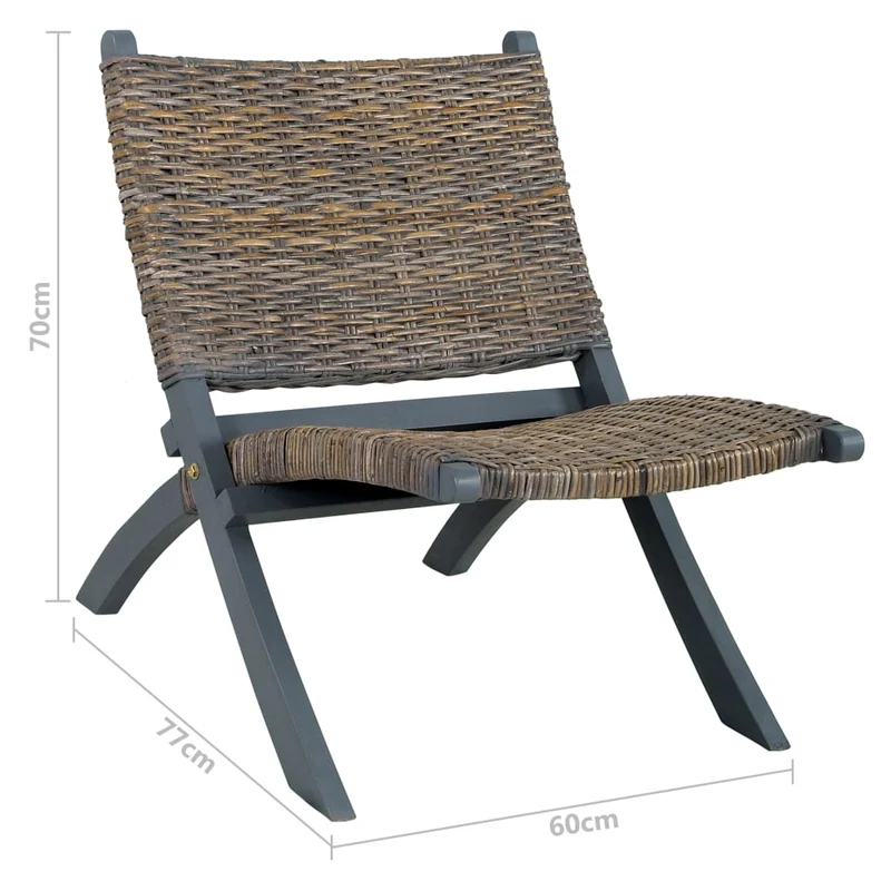 Chaise basse relax siège d'appoint décoratif en rotin kubu naturel et acajou massif gris FAL02002
