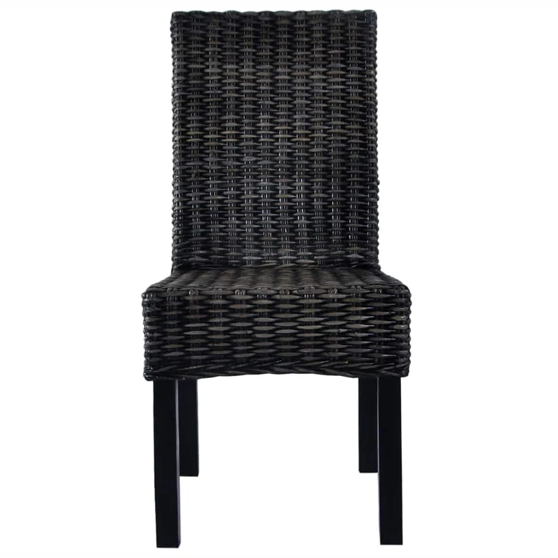 Lot de 2 chaises de salle à manger cuisine noir Rotin kubu et bois de manguier CDS020810