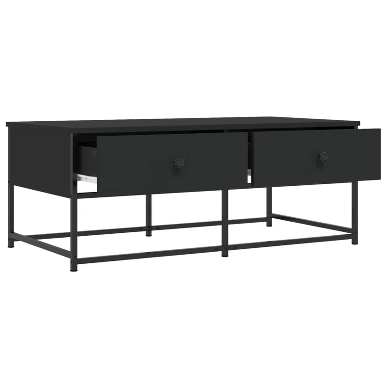 Table basse avec tiroirs design industriel 100 x 51 x 40 cm bois d'ingénierie noir et métal DEC039569