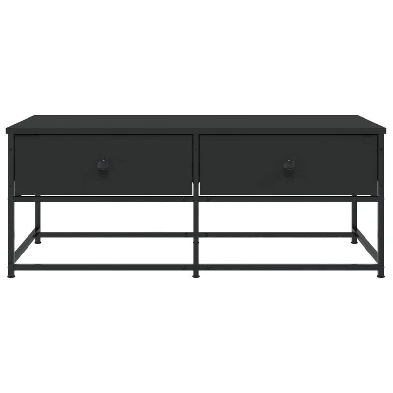 Table basse avec tiroirs design industriel 100 x 51 x 40 cm bois d'ingénierie noir et métal DEC039569