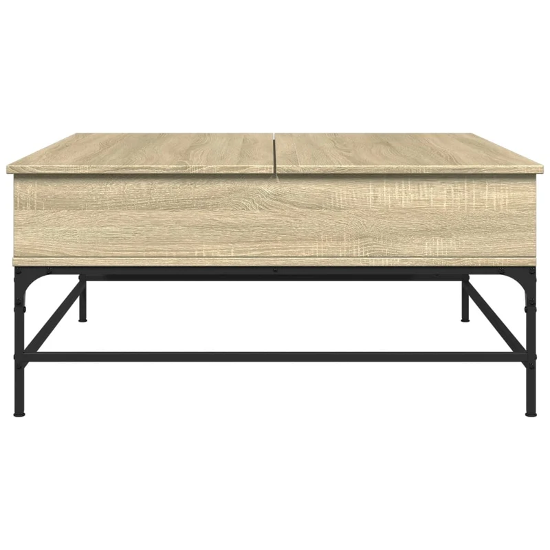 Table basse avec 2 compartiments cachés design rustique 95 x 95 x 45 cm bois d'ingénierie couleur chêne et métal DEC039078