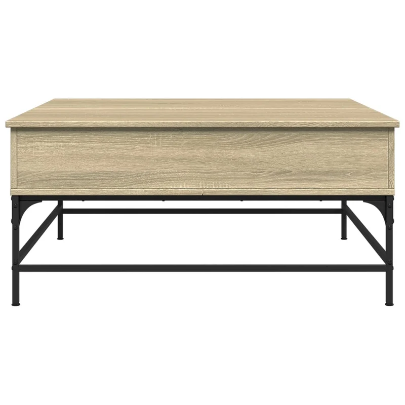 Table basse avec 2 compartiments cachés design rustique 95 x 95 x 45 cm bois d'ingénierie couleur chêne et métal DEC039078