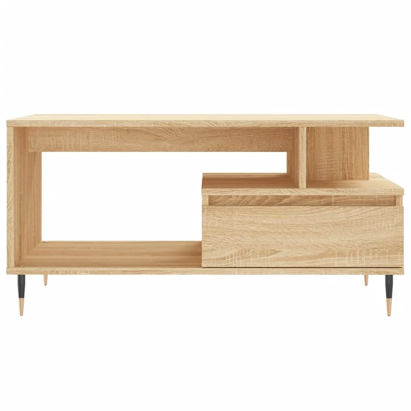 Table basse avec tiroir et étagèr design rustique 90 x 49 x 45 cm bois d'ingénierie couleur chêne et métal DEC039031