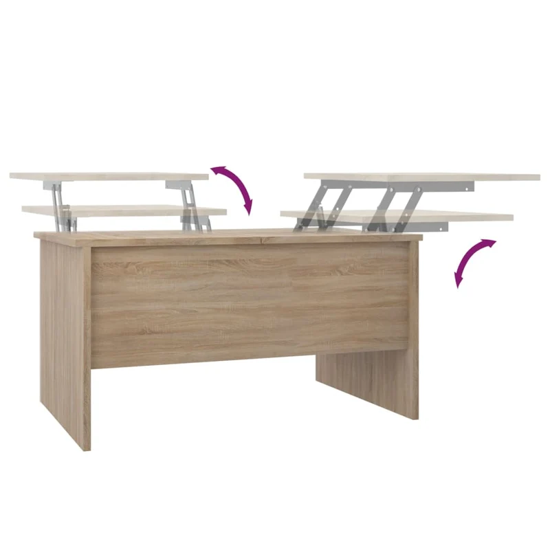 Table basse deux compartiments de rangement cachés design moderne 80 x 50 x 42,5 cm bois d'ingénierie couleur chêne DEC039000