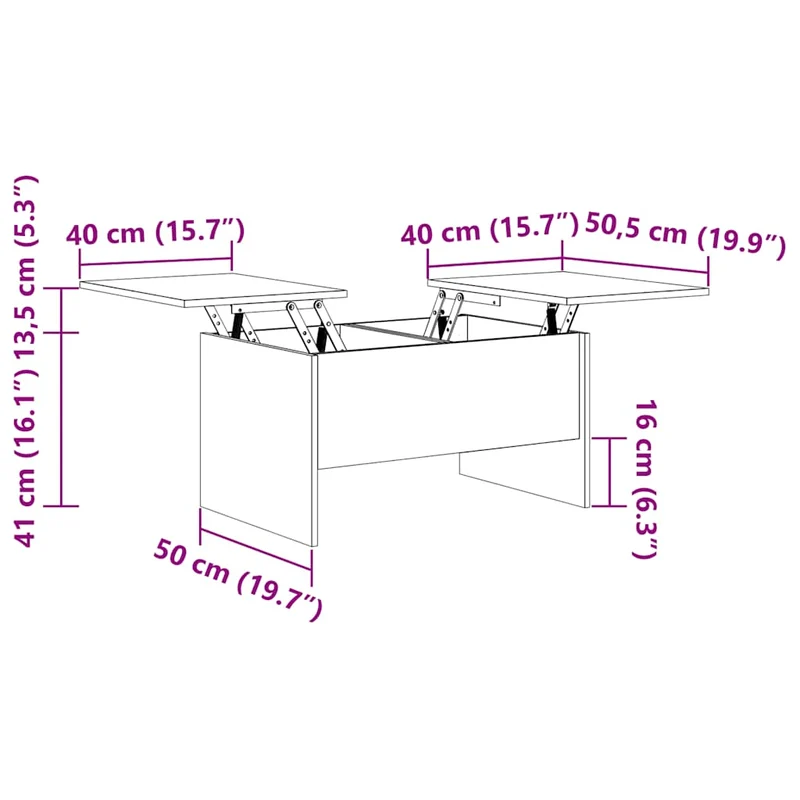Table basse deux compartiments de rangement cachés design moderne 80 x 50 x 42,5 cm bois d'ingénierie couleur chêne DEC039000