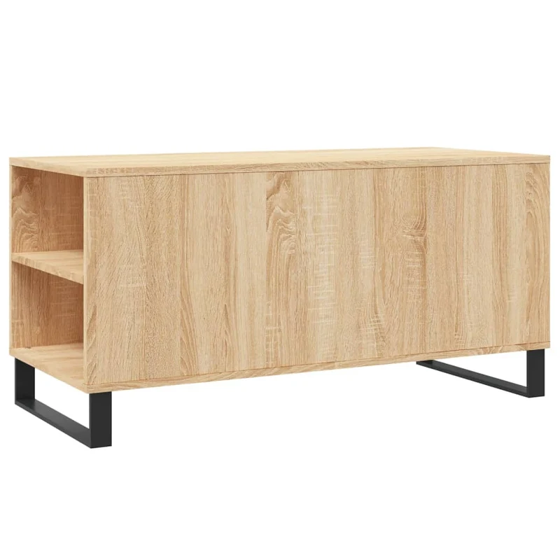 Table basse avec tiroirs et étagères design rustique moderne 102 x 44,5 x 50 cm bois d'ingénierie couleur chêne et métal DEC038890
